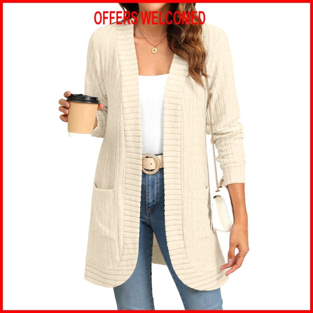 Long Sleeve Open Front Cardigan Lightweight Loose Knit with Pockets
